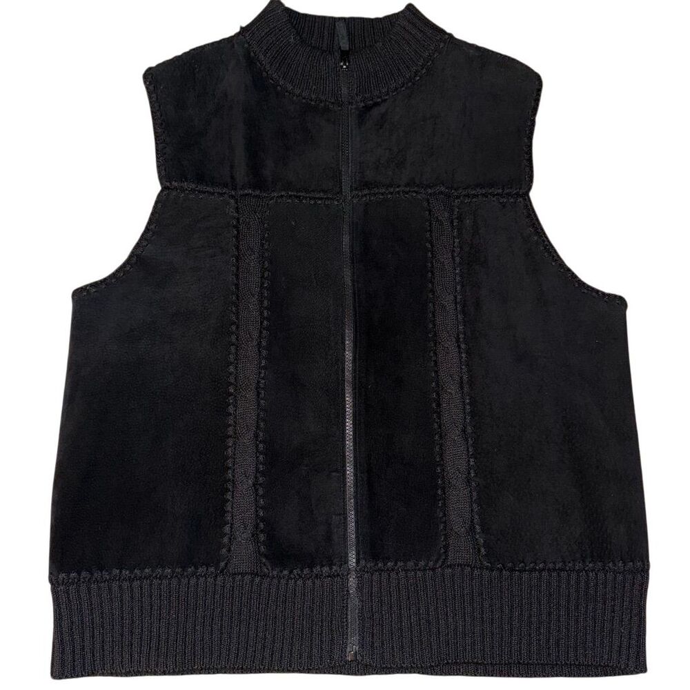 Designers Originals Women's Black Suede Front Knit Back Vest XL